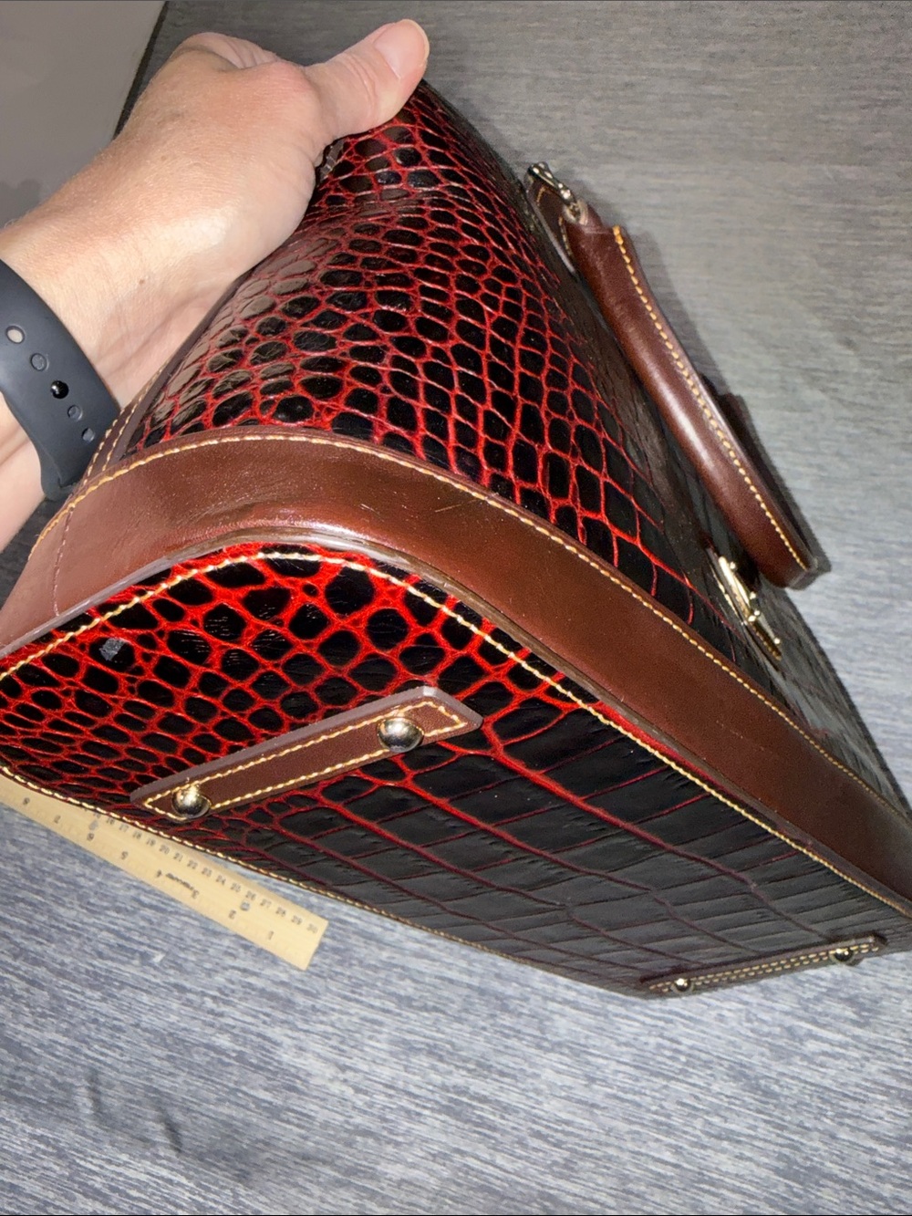 Dooney & Bourke Black and Red Croc-Embossed Dome Satchel - Picture 14 of 15